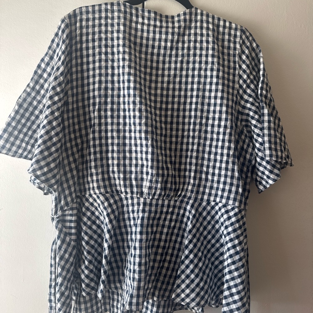 LOFT Gingham Wrap Top Navy White Peplum Tie Waist NWT XXL - Picture 4 of 5